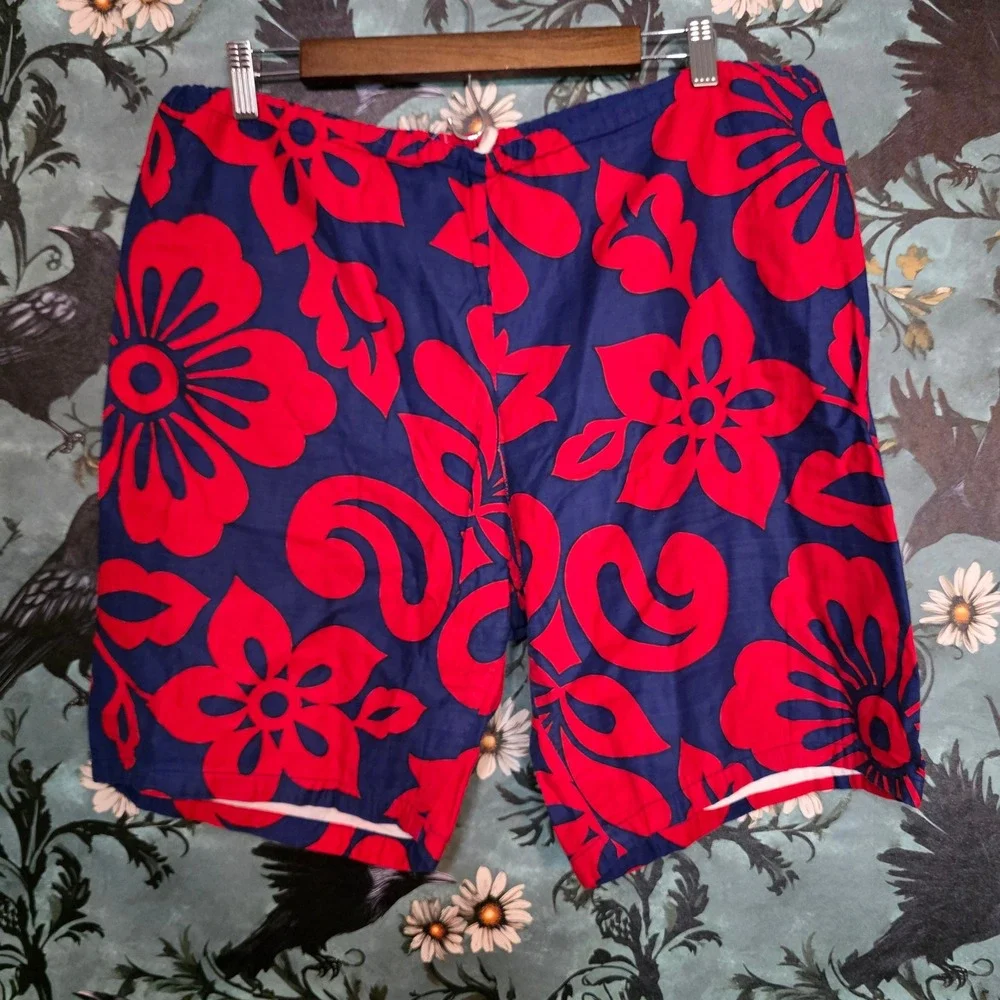 Jams Surf Line Hawaii Board Shorts 1960s Vintage Red Navy Floral Swim Trunks 34